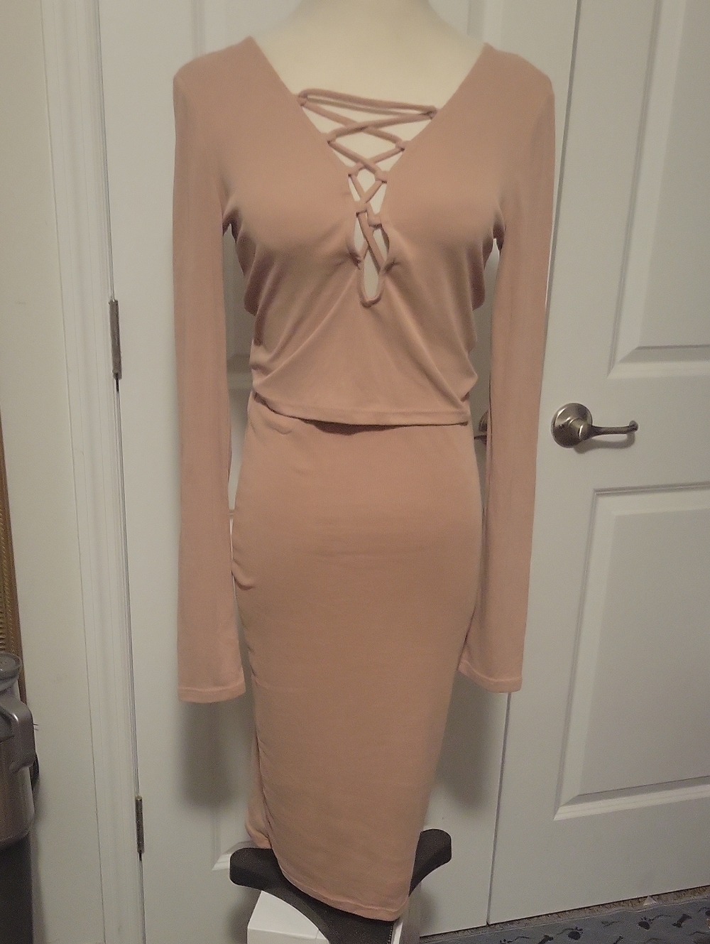free press Lace-Up V-Neck Blush Midi Skirt & Top